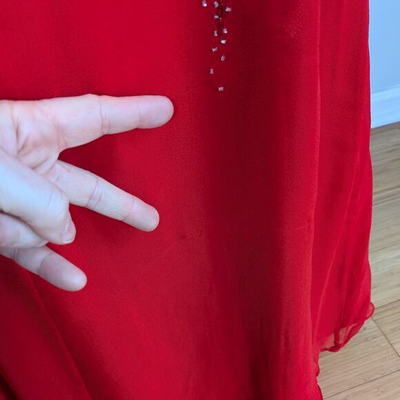 Alyce Prom Dress Maxi Gown XS Red Silk Princess Glam Strapless Y2K Bead Pink - Picture 15 of 16